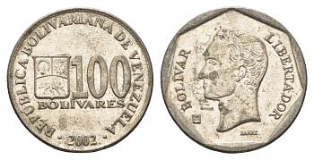 Венесуэла 100 боливаров 2002 Симон Боливар Y 83 сталь плакированная никелем 4662-1017