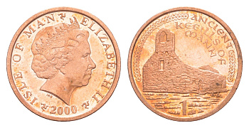 Остров Мэн 1 пенни 2000 Елизавета II (1952-2022) KM 1036 сталь плакированная медью UNC 4647-154