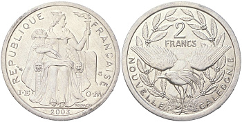 Новая Каледония 2 франка 2003 KM 14 алюминий UNC 4132-337