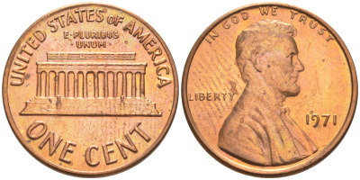 США 1 ЦЕНТ 1971 ЛИНКОЛЬН KM 201 медь цинк UNC 188-156