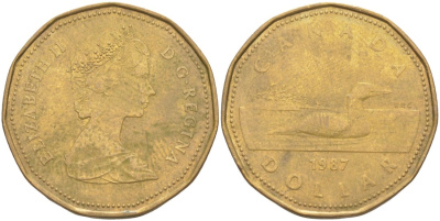 Канада 1 доллар 1987 Елизавета II (1952-2022), утка KM 157 никель плакированный алюминиевой бронзой 63-442