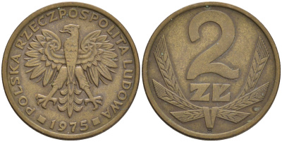 ПОЛЬША 2 ЗЛОТЫХ 1975 ЛЕНИНГРАДСКИЙ МОНДВОР KM 80.1 латунь VF 192-838