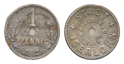 Изерлон 1 пфенниг 1918 Funck 228.6A, Men18 15462.10 железо 4636-1235