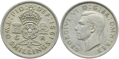 Великобритания 2 шиллинга (флорин) 1951 Георг VI (1936-1952) KM 878, Spink 4107 медно-никель 4394-1112