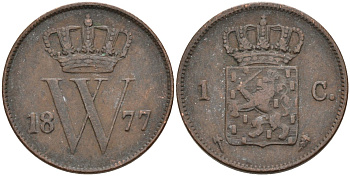 Нидерланды 1 цент 1877 Виллем III (1849-1890) KM 100 медь 4575-934