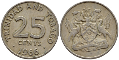 Тринидад и Тобаго 25 центов 1966 герб KM 4 медно-никель 4396-627