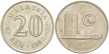 Малайзия 20 сенов 1982 здание Парламента KM 4 медно-никель UNC 119-345