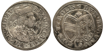 СВЯЩЕННАЯ РИМСКАЯ ИМПЕРИЯ, АВСТРИЯ, ТИРОЛЬ 3 КРЕЙЦЕРА 1648 ВЕЛИКИЙ ГЕРЦОГ ФЕРДИНАНД КАРЛ (1632-1662) KM 829, Tursky 517 серебро 413-421