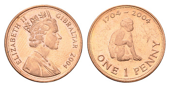 Гибралтар 1 пенс 2006 300 лет захвату Гибралтара KM 1046 сталь плакированная бронзой UNC 4649-422