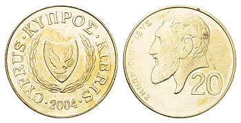 Кипр 20 центов 2004 KM 62.2 никель латунь UNC 4148-225