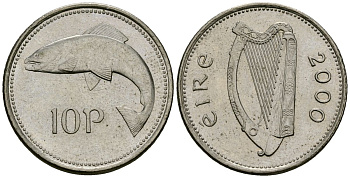 Ирландия 10 пенсов 2000 лосось KM 29 медно-никель 4138-915