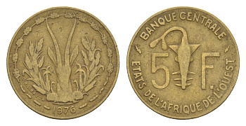 Западная Африка (BCEAO) 5 франков 1976 KM 2a медь алюминий никель 4655-769