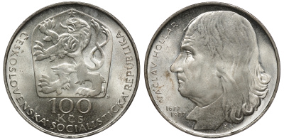 Чехословакия 100 крон 1977 100 лет со дня смерти Вацлав Холлар (1607-1677) KM 88 серебро UNC 441-232