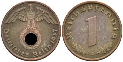 Германия 1 рейхспфенниг 1937 A KM 89, J. 361 бронза 4567-1054