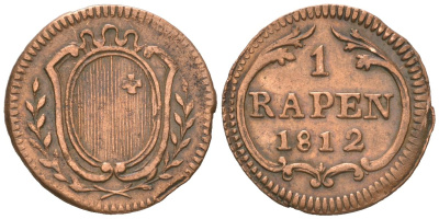 Швиц, Швейцарские Кантоны 1 раппен 1812 KM 59 медь 441-813