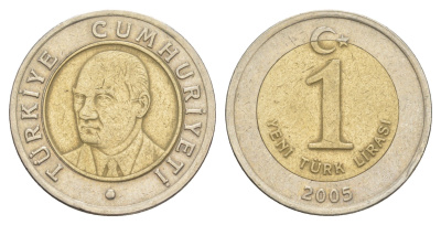 Турция 1 лира 2005 Кемаль Ататюрк KM 1169 биметалл 4648-757