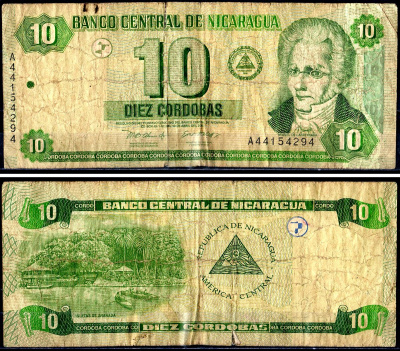 Никарагуа 10 кордоба 2002 Pick 191 бумага 3295-84-1-1
