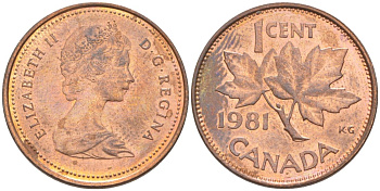 Канада 1 цент 1980 Елизавета II (1952-2022), кленовый лист KM 127 бронза aUNC 188-137