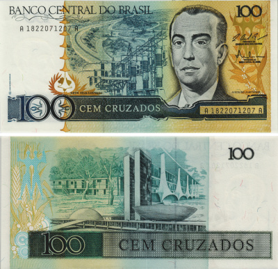 БРАЗИЛИЯ 100 КРУЗАДО 1987 ПОДПИСЬ 25, ЖУСЕЛИНУ КУБИЧЕК Pick 211c бумага UNC (ПРЕСС) 8605-38-2-2