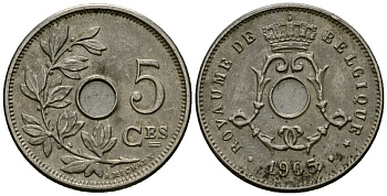 Бельгия 5 сантимов 1905 Belgique KM 54 медно-никель 4173-412