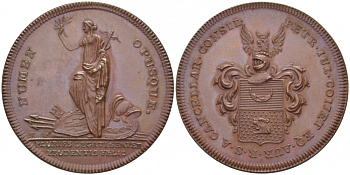 ШВЕЦИЯ МЕДАЛЬ 1788 НА МИРНОЕ СОГЛАШЕНИЕ, ЗАКЛЮЧЕННОЕ С ПОМОЩЬЮ ДИПЛОМАТА И ПОСРЕДНИКА ФЕРМАНА, МЕЖДУ АНГЛИЕЙ И ГОЛАНДИЕЙ В БРЕДЕ В 1667, ДИАМЕТР бронза 1520-533