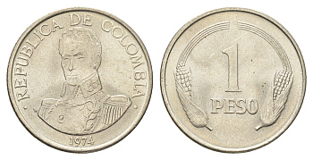 Колумбия 1 песо 1974 Симон Боливар KM 258 медно-никель UNC 4662-621