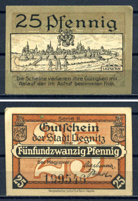 Лигниц (Силезия, Пруссия) 25 пфеннигов 1921 бумага aUNC 7556-22-3-2