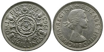 Великобритания 2 шиллинга (флорин) 1965 Елизавета II (1952-2022) KM 906, Spink 4146 медно-никель 4382-535