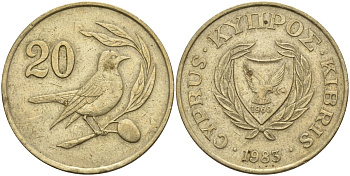 Кипр 20 центов 1983 птичка KM 57.1 никель латунь 4140-711