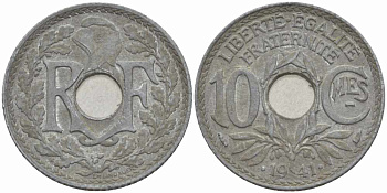 ФРАНЦИЯ 10 САНТИМОВ 1941 ТИП ЛИНДАЙЁ .1941. KM 897, LE FRANC 140.3 цинк 4401-432