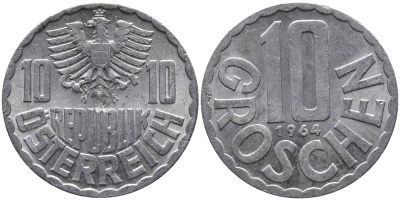 Австрия 10 грошей 1964 KM 2878 алюминий 33-341