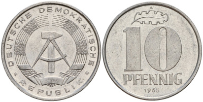 ГДР 10 пфеннигов 1968 A KM 10 алюминий 67-846