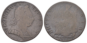 Великобритания 1/2 пенни 1775 Георг III (1760-1820) KM 601, Spink 3774 медь 4707-852