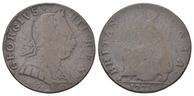 Великобритания 1/2 пенни 1775 Георг III (1760-1820) KM 601, Spink 3774 медь 4707-852