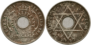 Британская Западная Африка 1/2 пенни 1947 H, Георг VI KM 18 медно-никель 25-1151