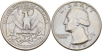 США 25 ЦЕНТОВ = КВОТЕР 1979 D, ВАШИНГТОН KM А164a медь плакированная медно-никелем 190-331