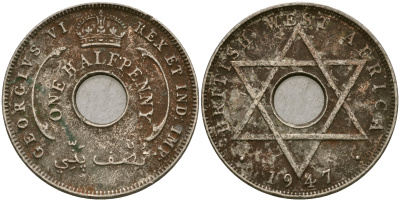 Британская Западная Африка 1/2 пенни 1947 H, Георг VI KM 18 медно-никель 25-1151