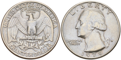 США 25 ЦЕНТОВ = КВОТЕР 1979 D, ВАШИНГТОН KM А164a медь плакированная медно-никелем 190-331