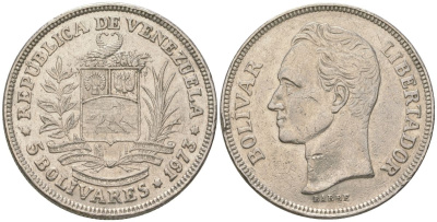 Венесуэла 5 боливаров 1973 Симон Боливар KM 44 никель 4403-114