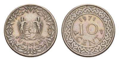 Суринам 10 центов 1971 KM 13 медно-никель 4649-964