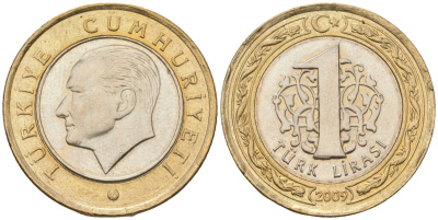 Турция 1 лира 2009 Кемаль Ататюрк KM 1244 биметалл  4610-1152