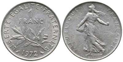 ФРАНЦИЯ 1 ФРАНК 1972 СЕЯТЕЛЬ KM 925.1 никель 59-613
