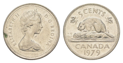 Канада 5 центов 1979 Елизавета II (1952-2022), бобр KM 60.2 никель 4630-727