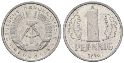 ГДР 1 пфенниг 1986 A KM 8.2 алюминий 4668-1212