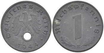 ГЕРМАНИЯ 1 РЕЙХСПФЕННИНГ 1944 E KM 97, J.369 цинк 201-967