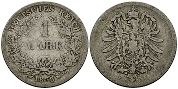 Германия 1 марка 1875 F KM 7 серебро 4172-411
