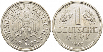 ФРГ 1 МАРКА 1980 F J.385, KM 110 медно-никель 3856-147