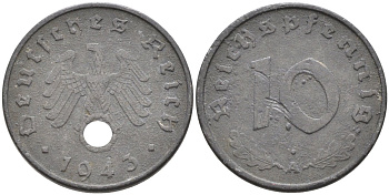 Германия 10 рейхспфеннигов 1943 А KM 101, J.371 цинк 4577-912