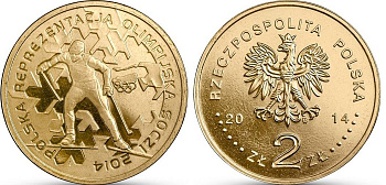 Польша 2 злотых 2014 MW, XXII зимние Олимпийские игры 2014 года в Сочи, лыжник KM 893 нордик UNC 4514-756