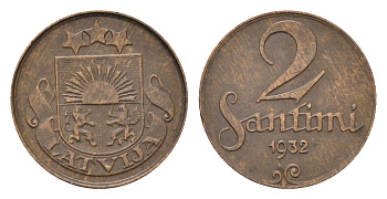 Латвия 2 сантима 1932 KM 2 бронза 4679-243
